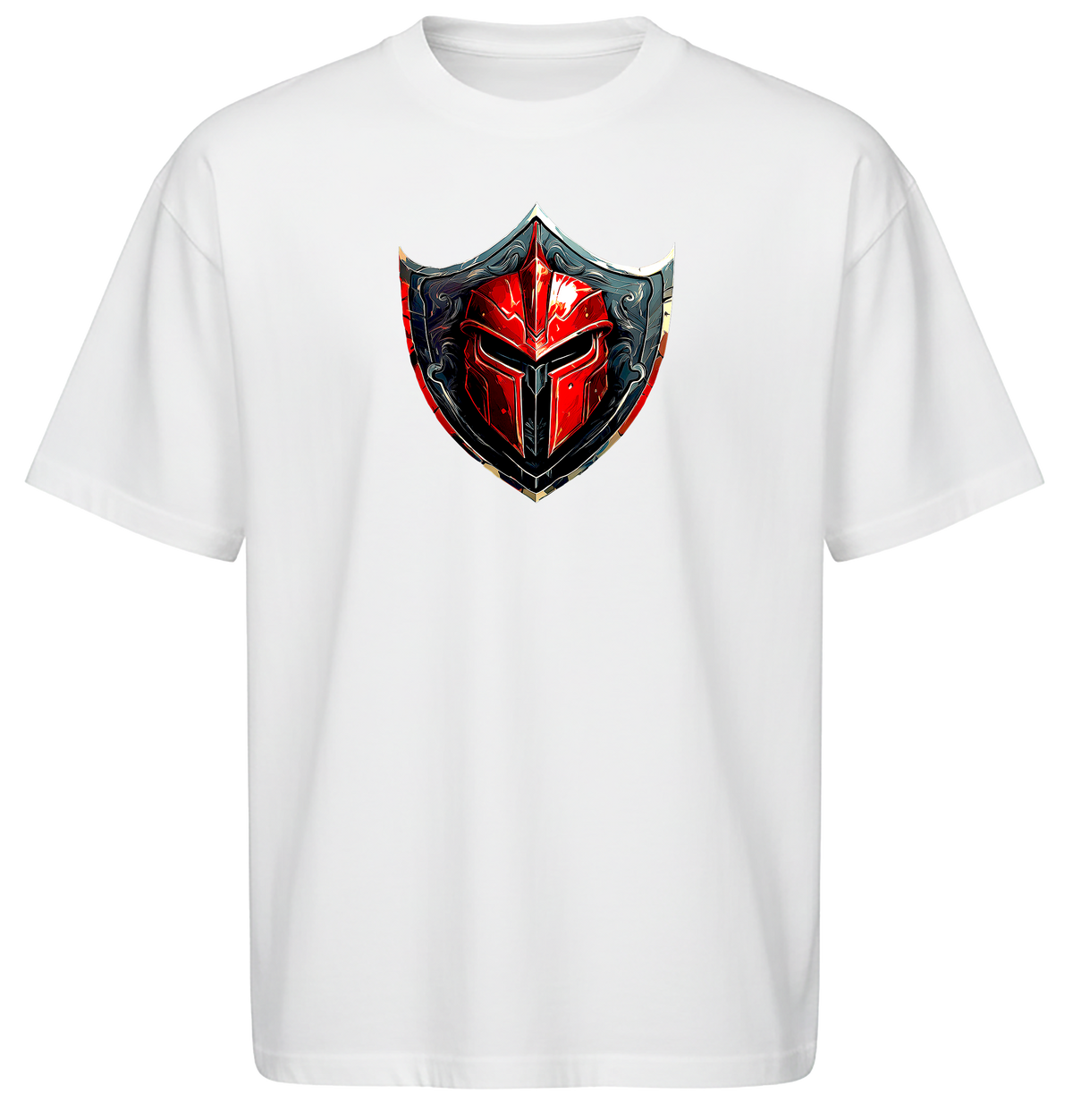 White — "White short-sleeve crewneck t-shirt featuring the Crimson Vanguard graphic by 805 Shield Apparel."