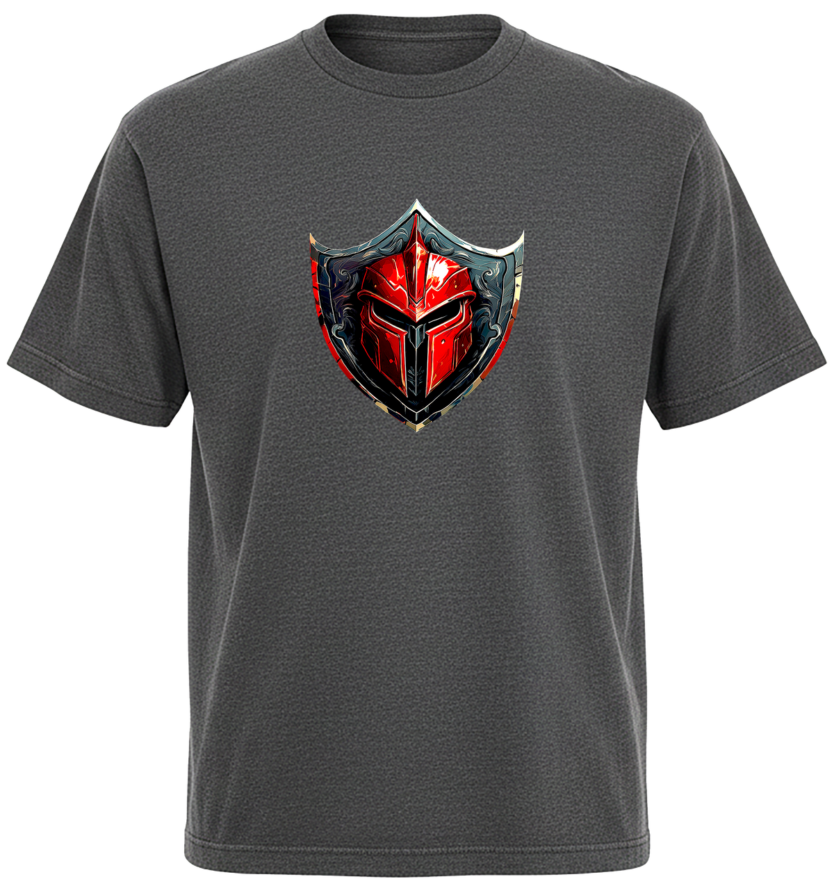 "Dark heather short-sleeve crewneck t-shirt featuring the Crimson Vanguard graphic by 805 Shield Apparel."